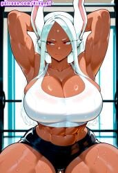 1girls abs absurd_res ai_assisted ai_generated ass big_ass big_breasts big_butt big_thighs black_shorts boku_no_hero_academia breasts cleavage crop_top dark_skin female gym gym_clothes gym_shorts hands_behind_head high_resolution highres indoors king_ai large_ass large_breasts large_butt long_hair looking_at_viewer massive_ass massive_breasts massive_butt massive_thighs mirko miruko muscular_arms muscular_female muscular_thighs my_hero_academia rabbit_ears red_eyes rumi_usagiyama serious_expression sports_bra sportswear squatting stable_diffusion sweat tan tanned_skin thick_ass thick_butt thick_legs thick_thighs thighs tight_top white_hair white_rabbit_ears white_sports_bra