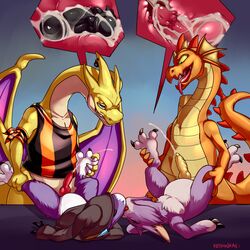 3boys alternate_color anal anal_sex anthro anthrofied charizard chip_'n_dale_rescue_rangers claws clothing crossover cum cum_in_ass cum_inside cum_while_penetrated cumshot digimon digimon_(species) disney dorumon dragon dtz_(cdrr) ejaculation fur furred_dragon furry gay hands-free hi_res interspecies keishinkae kissing larger_male male male_only mega_charizard_y mega_evolution melee_weapon nintendo nude orgasm original_character penetration penis pokémon_(species) pokemon pokemon_(species) pokemon_rgby pokemon_xy purple_fur purple_skin scalie shao size_difference smaller_male staff text video_games watermark weapon white_fur white_skin x-digimon yama_the_dorumon yaoi