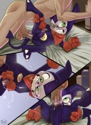 absurd_res anal anal_sex angry angry_sex anus ass balls bandai_namco bed bodily_fluids clenched_teeth clothing demon digimon digimon_(species) digiphilia digital_media_(artwork) dripping duo erection from_behind_position from_front_position furniture genital_fluids genitals gloves handwear hi_res holding_leg human human_on_humanoid human_penetrating human_penetrating_humanoid humanoid humanoid_genitalia humanoid_penetrated humanoid_penis imp impmon interspecies kerchief larger_human leaking_precum lying male male/male male_penetrated male_penetrating male_penetrating_male mammal masturbating_while_penetrated masturbation neckerchief neckwear not_furry nude on_back on_bed penetration penile penile_masturbation penile_penetration penis precum precum_string saliva saliva_drip sex size_difference smaller_humanoid spread_legs spreading stomach_bulge stretched_anus sweat sweatdrop tail teeth tush_(artist) vein veiny_penis