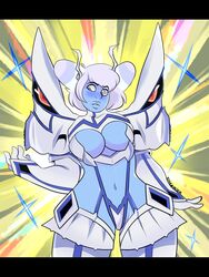 cartoon_network cosplay crossover gem_(species) grey_eyes holly_blue_agate junketsu junketsu_(cosplay) kill_la_kill kiryuuin_satsuki_(cosplay) midriff multicolored_hair navel solo star_vader_(artist) steven_universe