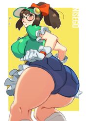 1girls alternate_costume big_ass big_breasts blizzard_entertainment bottom_heavy brown_hair clothing female female_only glasses honeydew_mei mei_(overwatch) nisego overwatch simple_background thick_thighs wide_thighs