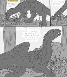 2019 absurd_res allosaurid allosaurus blush comic dinosaur dragonsaviour english_text female feral heat_(disambiguation) hi_res narration nest pussy reptile scalie text theropod