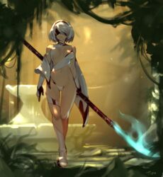 1girls android breasts cleavage emotionless expressionless female female_only looking_at_viewer nier nier:_automata nipples optionaltypo partially_clothed robot robot_girl solo yorha_2b