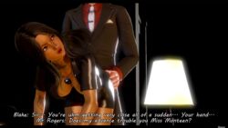 3d age_difference ass_grab big_breasts black_hair blake_monteen business_suit business_woman caption cleavage dark-skinned_female from_behind green_eyes honey_select huge_breasts interracial oc office office_lady old_man pencil_skirt secretary shanodeshano skirt studio_neo suit