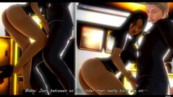 3d age_difference ass big_breasts black_hair blake_monteen business_suit business_woman caption cleavage dark-skinned_female green_eyes honey_select huge_breasts interracial lifted_skirt oc office office_lady old_man pencil_skirt penis penis_grab secretary shanodeshano skirt studio_neo suit