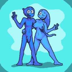 aqua_(nekuzx) breasts brother brother_and_sister cheeprick elemental female gesture hidro_(nekuzx) humanoid looking_at_viewer lowres male mammal nude penis pussy siblings simple_background sister smiling water water_elemental wink