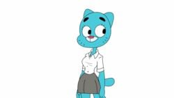 alakamame animated anthro blue_fur breast_expansion breasts cat fully_clothed funny furry nicole_watterson nipples open_shirt shirt short_tail skirt the_amazing_world_of_gumball tight_shirt