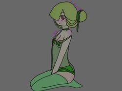 1girls cami_(fnafhs) embarrassed fnafhs fnafhs_z3ro green_hair lingerie long_hair petite red_eyes sitting small_breasts taped_nipples