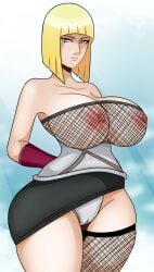 1girls arms_behind_back armwear bare_thighs big_breasts blonde_hair blue_eyes bob_cut breasts_out busty child_bearing_hips cleavage clothed clothing dress erect_nipples erect_nipples_under_clothes exposed_breasts female female_focus female_only fishnet fishnet_shirt fishnets fully_clothed hand_on_hip hi_res high_resolution highres hourglass_figure huge_breasts large_breasts looking_at_viewer mature mature_female medium_hair mesh mesh_shirt milf narrowed_eyes naruto naruto_(series) naruto_shippuden nipples open_clothes oppai panties pinup pose posing samui short_dress shoulder_length_hair shounen_jump skimpy skimpy_clothes skimpy_dress solo solo_female solo_focus sonson-sensei standing thick_thighs thighs topless topless_female tubetop upper_body voluptuous voluptuous_female wide_hips