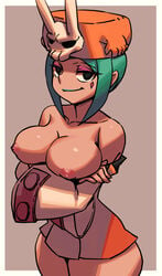 1girls areolae big_breasts black_eyes breasts cerebella clothing female female_only green_hair hair monster monster_girl nipples skullgirls solo vice-versa video_games zakusi