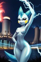 ai_generated electricity looking_at_viewer naked pachirisu pokemon pokemon_(species) power_plant sexy.ai small_breasts wide_hips