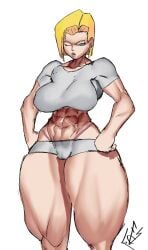 1girls abs android_18 cameltoe dragon_ball future_clownset midriff muscular muscular_female solo thick_thighs