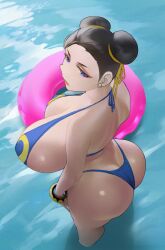 1girls big_ass big_breasts bikini capcom chun-li earrings female floatie mature_female milf partially_submerged spiralnoww spiralnoww1 street_fighter