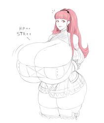 1girls alternate_breast_size breast_expansion cleavage fire_emblem fire_emblem:_three_houses franktonius hilda_valentine_goneril huge_ass huge_breasts hyper_breasts mole_on_breast naughty_face near_monochrome post-timeskip seductive seductive_smile sketch smile solo source_request thick_thighs