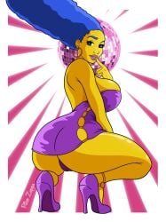 1girls 20th_century_fox 20th_century_studios ass blue_hair breast disco_ball dress earrings female female_only high_heels hourglass_figure human lipstick looking_at_viewer marge_simpson milf purple_high_heels purple_outfit ricozappa sideboob solo solo_female the_simpsons very_high_heels voluptuous voluptuous_female yellow_skin