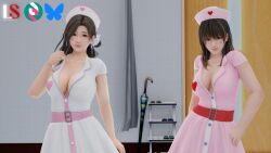 2girls 3d big_breasts black_hair blender_(software) dead_or_alive dead_or_alive_xtreme_venus_vacation female female_focus female_only hospital imminent_sex imminent_threesome japanese japanese_female le_sandman looking_at_viewer mole nanami_(doa) nurse nurse_cap sayuri_(dead_or_alive) tagme xnalara