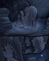 2girls alicent_hightower female female/female female_only holding_hands house_of_the_dragon kissing_neck lesbian lesbian_sex making_out naked naked_female nude nude_female only_female paiges_of_art red_hair restrained rhaenyra_targaryen romantic_sex sex_in_water silver_hair water_sex yuri