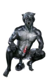 anthro balls canid canine erection gryf looking_at_viewer male mammal nipples nude penis simple_background solo white_background