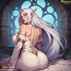 ai_generated ass big_breasts bimbo blue_eyes cleavage curvaceous curvy cute dress elf elf_ears elf_female fantasy female female_only large_ass large_breasts light-skinned_female light_skin moon moonlight pale-skinned_female pale_skin partially_clothed pool proxyaiart solo vaeri white_hair