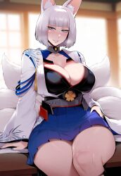 1girls ai_generated artstyle_imitation azur_lane blue_eyes breasts female floox fox_ears fox_girl hi_res high_resolution hips huge_breasts kaga_(azur_lane) kitsune light-skinned_female light_skin short_hair stable_diffusion thiccwithaq_(ai_style) thick_thighs thighs white_hair wide_hips