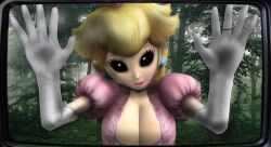 1girls 3d big_breasts black_eyes blonde_hair blue_earrings creepy crown engagement_ring entity female five_nights_at_wario's five_nights_at_wario's:_origins five_nights_at_wario's_2 five_nights_at_wario's_4 five_shows_at_wario's five_shows_at_wario's:_director's_cut fnaw forest forest_background ghost ghost_girl gloves glowing_eyes long_blonde_hair long_hair looking_at_viewer mario_(series) nightmare_fuel nightmare_waifu nintendo peach_(fnaw) pink_dress princess princess_peach princess_peach_(five_nights_at_wario's) ring royalty spirit tv white_pupils