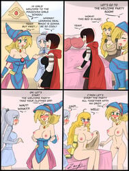 4girls black_magician_girl blake_belladonna cleavage clothed clothing comic crossover dark_magician_girl eastern_and_western_character faunus female female_only human konami multiple_girls orgy prosthetic prosthetic_arm pussy robotic_arm rooster_teeth ruby_rose rwby team_rwby undressing vagina weiss_schnee yang_xiao_long yu-gi-oh! yuri zronku