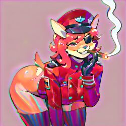 anthro female female_focus female_only flam_kish furry furry_only gloves smoking smoking_cigar solo standing tagme