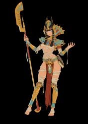 1girls armor barefoot black_background black_hair blue_eyes bracers breasts egyptian egyptian_clothes egyptian_female egyptian_headdress female genderswap_(mtf) glaive gold_(metal) gold_bracers gold_jewelry halberd helmet hime_cut holding_weapon human humanized loincloth long_hair melee_weapon mummy_wrappings polearm redcola666 royalty rule_63 settra shin_guards simple_background skimpy skimpy_clothes solo solo_female tomb_kings total_war:_warhammer underboob warhammer_(franchise) warhammer_fantasy weapon wrappings