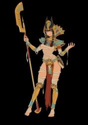 1girls armor barefoot black_background black_hair blue_eyes blunt_bangs bracers breasts egyptian egyptian_clothes egyptian_female egyptian_headdress female female_only genderswap_(mtf) glaive gold_(metal) gold_bracers gold_jewelry halberd helmet hime_cut holding_weapon human humanized loincloth long_hair melee_weapon mummy_wrappings polearm redcola666 royalty rule_63 settra shin_guards simple_background skimpy skimpy_clothes solo solo_female tomb_kings total_war:_warhammer underboob warhammer_(franchise) warhammer_fantasy weapon wrappings