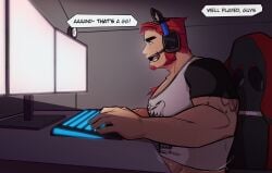 bara cat_ear_headphones facial_hair gaming gay headset male male_only muscles muscular sitting solo solo_male speech_bubble streaming ulf_vasquez vvulfbara