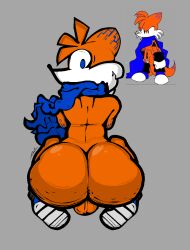 1boy ass balls big_ass big_butt bluemannsfw erick1778 femboy furry gay grey_background luther_(needlemouse) needlemouse_(series) on_knees orange_fur tagme