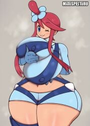 2d female holding_breasts latina matospectoru nintendo nipples_visible_through_clothing pokemon presenting presenting_breasts skyla_(pokemon) tagme wink