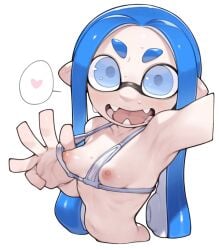 aioi_u armpits blue_eyes breasts breasts_out exposing_breasts inkling inkling_girl looking_at_viewer puffy_areola puffy_nipples small_breasts splatoon