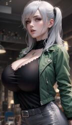 1girls ai_generated big_breasts cleavage orange_eyes original original_character solo white_hair xepon_real