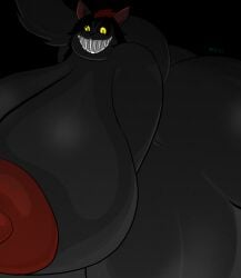 absurd_res anthro areola ass big_areola big_breasts big_butt big_nipples black_hair breasts felid feline female glistening glistening_body glowing glowing_eyes hair hi_res huge_areola huge_breasts huge_butt huge_nipples hyper hyper_areola hyper_breasts hyper_butt hyper_nipples looking_at_viewer looking_down looking_down_at_viewer m4n mammal nipples red_hair scary scary_face scary_smile sharp_teeth slyrray_(masterj291) smile smiling_at_viewer solo tail teeth thick_thighs yellow_eyes