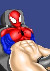 defeated defeated_hero drained forced forced_orgasm forced_to_cum hero humiliation marvel peril pubic_hair restrained soft_body spandex spider-man spiderman stubble unwanted_orgasm