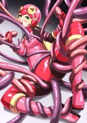 1girls bodysuit boots cyoppu gloves helmet leotard mega_man mega_man_battle_network roll.exe tentacle tentacle_in_mouth tentacle_rape tentacle_sex