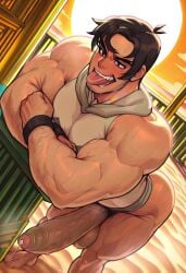 1boy ai_generated balls beowulf beowulf_(skullgirls) big_ass big_balls big_penis civitai cum desert egyptian foreskin heat huge_cock male penis precum pubic_hair sun testicles_clench thick_thighs uncircumcised