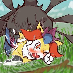 1:1 1boy 1girls 3_fingers black_fur blush braixen chest_tuft cum cum_in_pussy cum_inside cum_on_fur cum_on_ground cum_on_leg cum_splatter dragon duo female female_penetrated fur furred_dragon furry grass heart hi_res hydreigon inner_ear_fluff interspecies larger_male male male_penetrating minami_juuji motion_lines nintendo one_eye_closed open_mouth orange_eyes orgasm penetration penis pokémon_(species) pokemon pokemon_(species) pokemon_bw pokemon_xy pussy_juice red_eyes red_fur red_penis scalie shaking size_difference smaller_female snout spread_legs spreading straight trembling tuft vaginal_penetration video_games white_fur yellow_fur