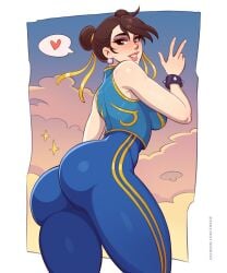 1girls 2d 2d_(artwork) asian asian_female ass ass_focus breasts brown_eyes brown_hair capcom chinese_clothes chun-li female female_focus female_only large_ass large_breasts looking_at_viewer solo solo_female solo_focus street_fighter street_fighter_alpha toksie wide_hips