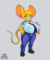 69blackcat69 artist_name big_ass big_breasts big_butt cheese_(69blackcat69) looking_at_viewer mouse police_uniform thick_thighs yellow_fur