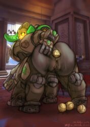 2d anal anal_beads anal_insertion anal_sex anthro anus ass ass_grab ass_spread blizzard_entertainment centaur female gun heart-shaped_pupils horn orisa overwatch pussy pussy_juice pussy_juice_stain robot solo squirting taur the_gentle_giant yellow_eyes