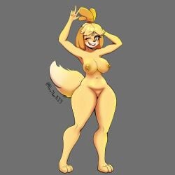 alextherajs animal_crossing big_breasts big_nipples big_thighs big_titties breasts canine curvaceous curvaceous_female curvaceous_figure curvy curvy_figure curvy_hips dog_ears dog_tail domestic_dog female furry furry_female furry_only isabelle_(animal_crossing) nipples nude nude_female yellow_fur yellow_hair