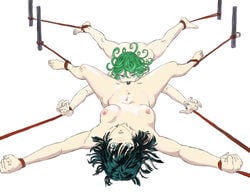 2girls bondage bound bound_ankles bound_together bound_wrists breasts cunnilingus curly_hair duo female_only femsub forced_partners forced_yuri fubuki_(one-punch_man) green_eyes green_hair highres incest looking_at_viewer lying multiple_girls multiple_subs nipples nude one-punch_man oral pubic_hair restrained reverse_forced_oral short_hair siblings sisters spread_arms spread_eagle spread_legs tatsumaki yaomo_fu_ti yuri