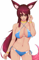 1girls academy_ahri ahri animal_ears big_breasts bikini breasts clothing curvy female female_only hair league_of_legends long_hair pool_party red_hair solo sunglasses tail tsuki_riven vastaya video_games