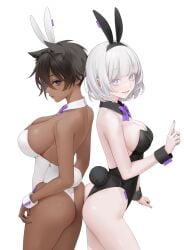 2girls absurd_res absurdres ass ass_cleavage ass_press back bare_arms bare_ass bare_back bare_butt bare_chest bare_hands bare_hips bare_legs bare_shoulders bare_skin bare_thighs belly black_bunny_ears black_bunnygirl_costume black_bunnysuit black_collar black_hair black_hair_female black_wrist_cuffs blue_eyes blue_eyes_female bowtie breasts breedable bunny_ears bunny_tail bunnygirl bunnygirl_outfit bunnysuit butt_crack butt_crack_outline cleavage collar curvy curvy_ass curvy_body curvy_female curvy_figure curvy_hips curvy_thighs dark-skinned_male dark_skin dot_nose elbows exposed exposed_arms exposed_ass exposed_back exposed_butt exposed_legs exposed_shoulders exposed_thighs eyebrows_visible_through_hair female female_focus female_only fingernails fingers fuckable hair_between_eyes half_naked high_resolution highres hourglass_figure large_breasts legs light-skinned_female light_skin lips looking_at_viewer medium_breasts medium_hair micchan_(ohisashiburi)_ multiple_females multiple_girls nacchan_(ohisashiburi) nail nail_polish naked naked_female nude nude_female ohisashiburi open_mouth open_mouth_smile original original_ original_art original_artwork original_character original_characters parted_lips purple_bowtie purple_eyes purple_eyes_female purple_fingernails purple_nail purple_nail_polish purple_ribbon ribbon shiny_arms shiny_ass shiny_breasts shiny_butt shiny_legs shiny_shoulders shiny_skin shiny_thighs short_hair shoulders sideboob simple_background slender_body slender_waist slim_girl slim_waist smile smiling smiling_at_viewer standing thick_ass thick_thighs thighs thin_waist tongue upper_body upper_teeth white_background white_bunny_ears white_bunnysuit white_collar white_eyebrows white_hair white_hair_female white_wrist_cuffs wide_hips wrist_cuffs
