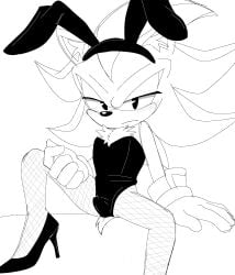 1boy animal_ear_hairband blush bulge bulge_under_clothes bunny_ears bunnysuit dreamjasmine erection erection_under_clothes fishnets furry furry_male headband high_heels latex looking_at_viewer male monochrome sega shadow_the_hedgehog sketch solo solo_male sonic_(series) stiletto_heels