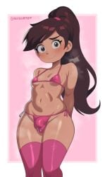1boy androgynous bikini clothed clothing crossdressing femboy leaking leaking_cum leaking_precum long_hair male male_only marco_diaz mostly_nude pink_bikini postblue98 princess_marco small_breasts star_vs_the_forces_of_evil sweat tagme