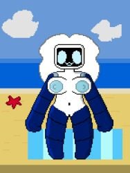 8-bit_(brawl_stars) beach big_breasts blue_eyes brawl_stars nude nude_female pixel_art pumpkinz6 rule_63 white_body white_hair