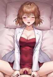 ai_generated detective_conan missionary_position shiho_miyano strap-on yuri